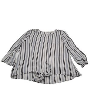 Loft Navy & White Striped Tie Front‎ 3/4 Sleeve Blouse Womens Sz L